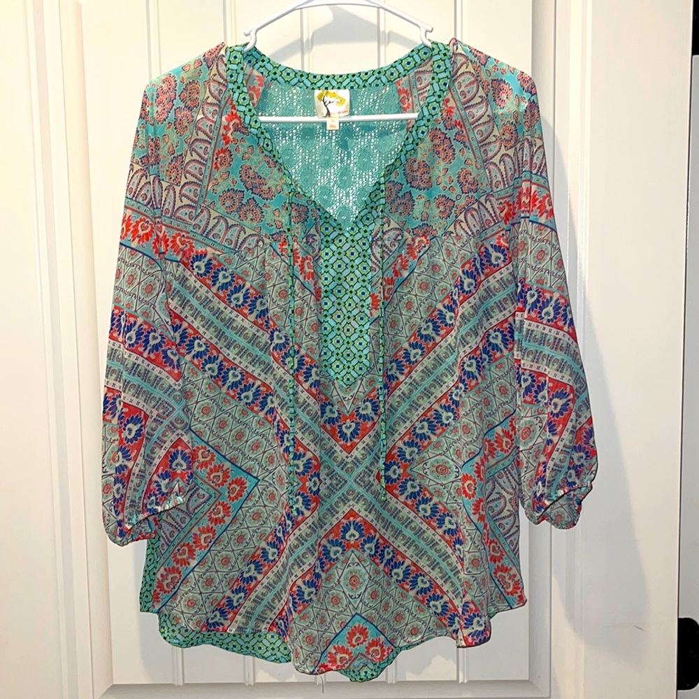 Fig and flower sheer top size small